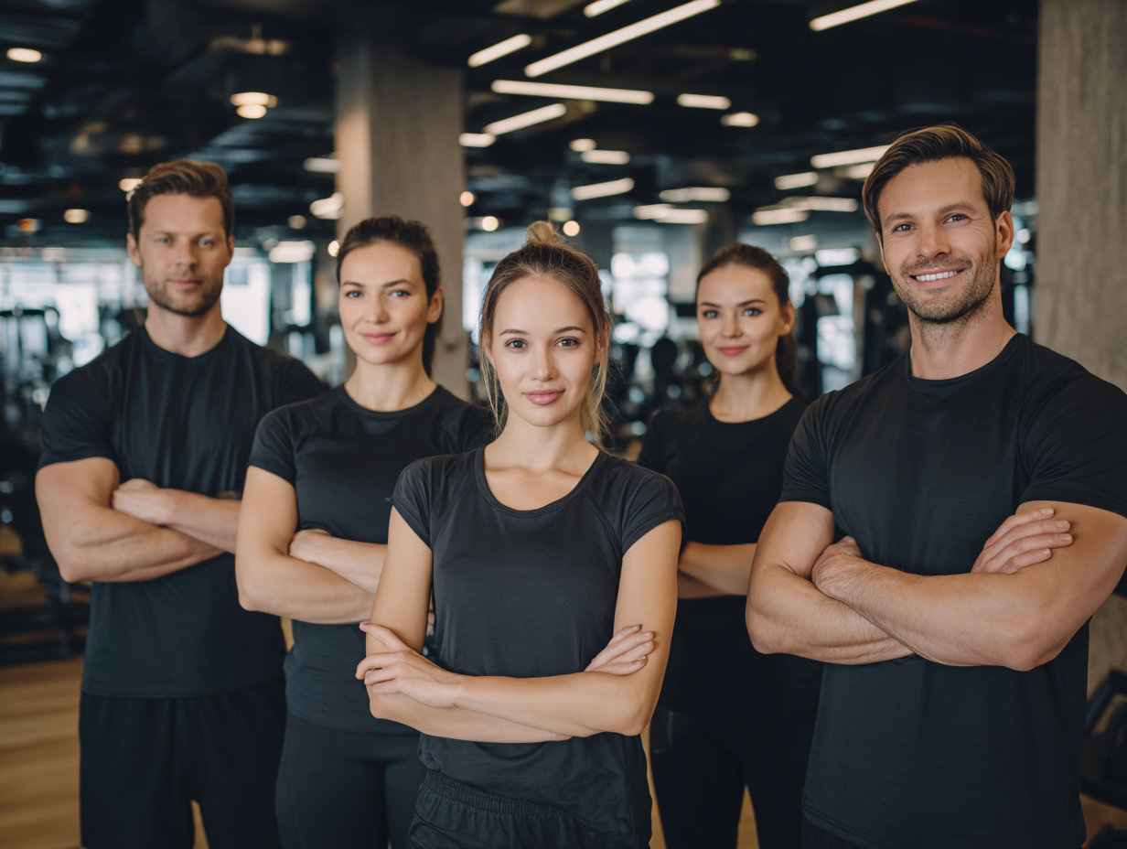 Активні люди різного віку займаються фітнесом в сучасному спортивному залі